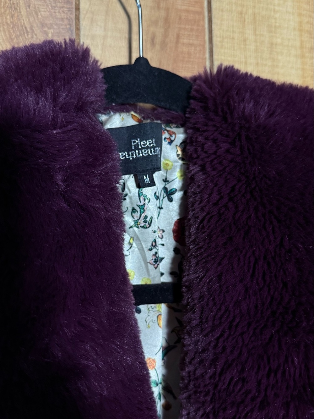 Anthropologie Plush Faux Fur Coat in Deep Plum - Picture 7 of 13